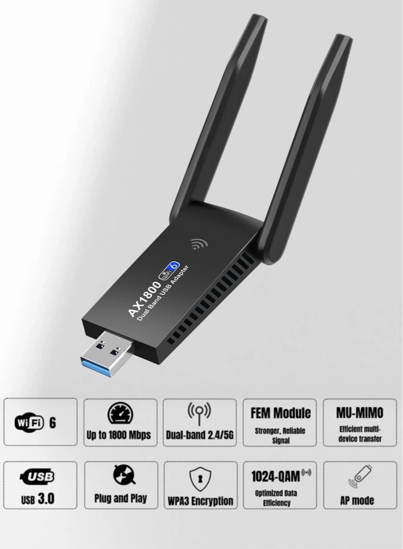  أورا سيليكت محول USB WiFi 6 بسرعة 1800 ميجابت في الثانية، شريحة Realtek RTL8832BU لثبات فائق، بطاقة شبكة لاسلكية مزدوجة النطاق 2.4/5 جيجاهرتز AX1800 مع هوائيين، USB 3.0 للتوصيل والتشغيل لنظامي التشغيل Windows 11/10 و - Image 2